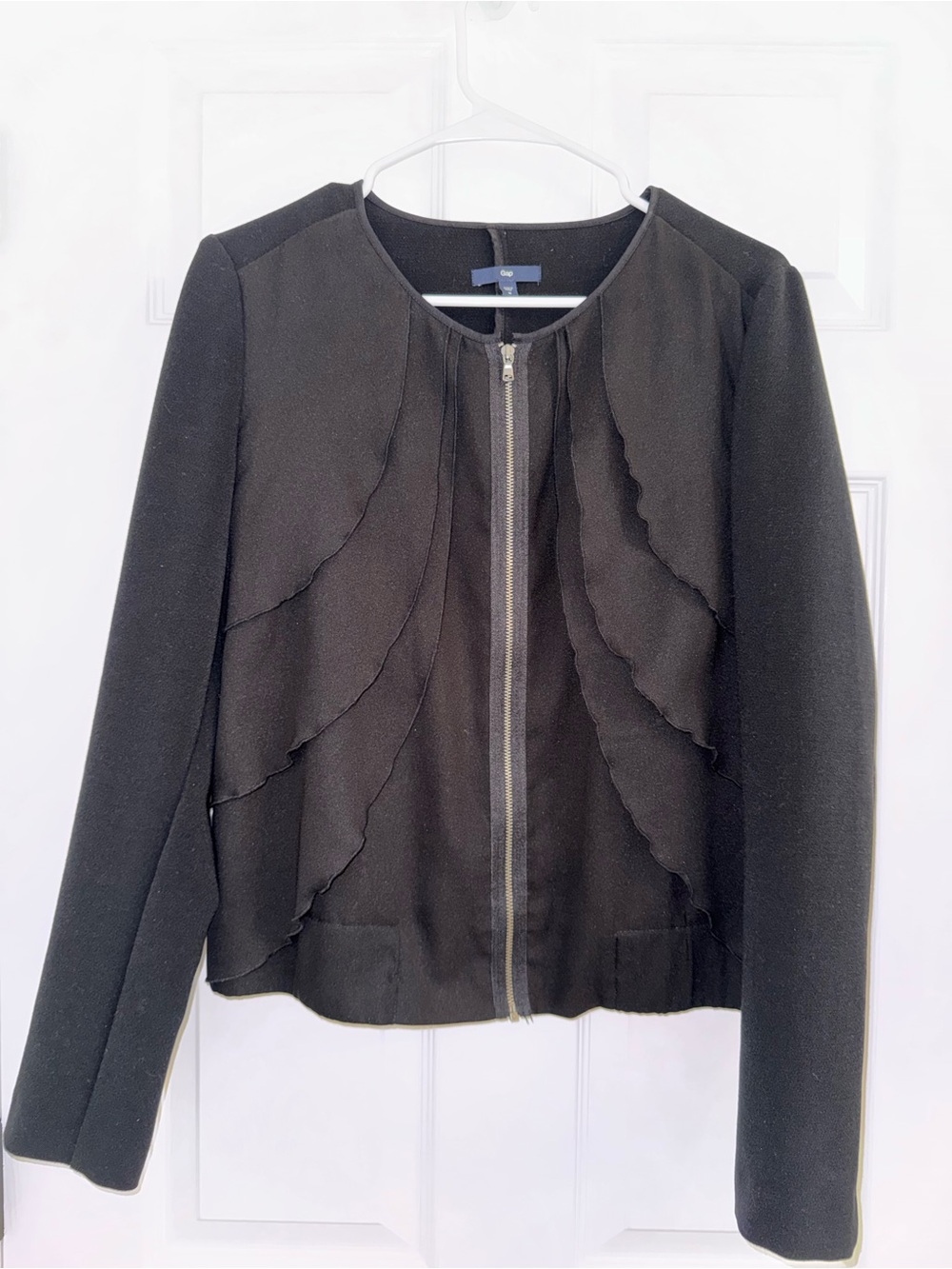 Gap Women’s Black Zip Front Jacket with Ruffle Panels
